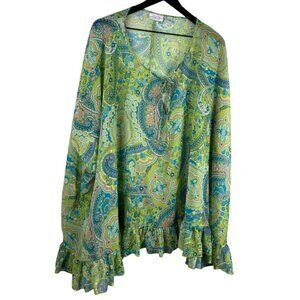 Sweet Pea For NY&Co Staci Frati Top Multicolor S/M Semi Sheer Paisley Oversized